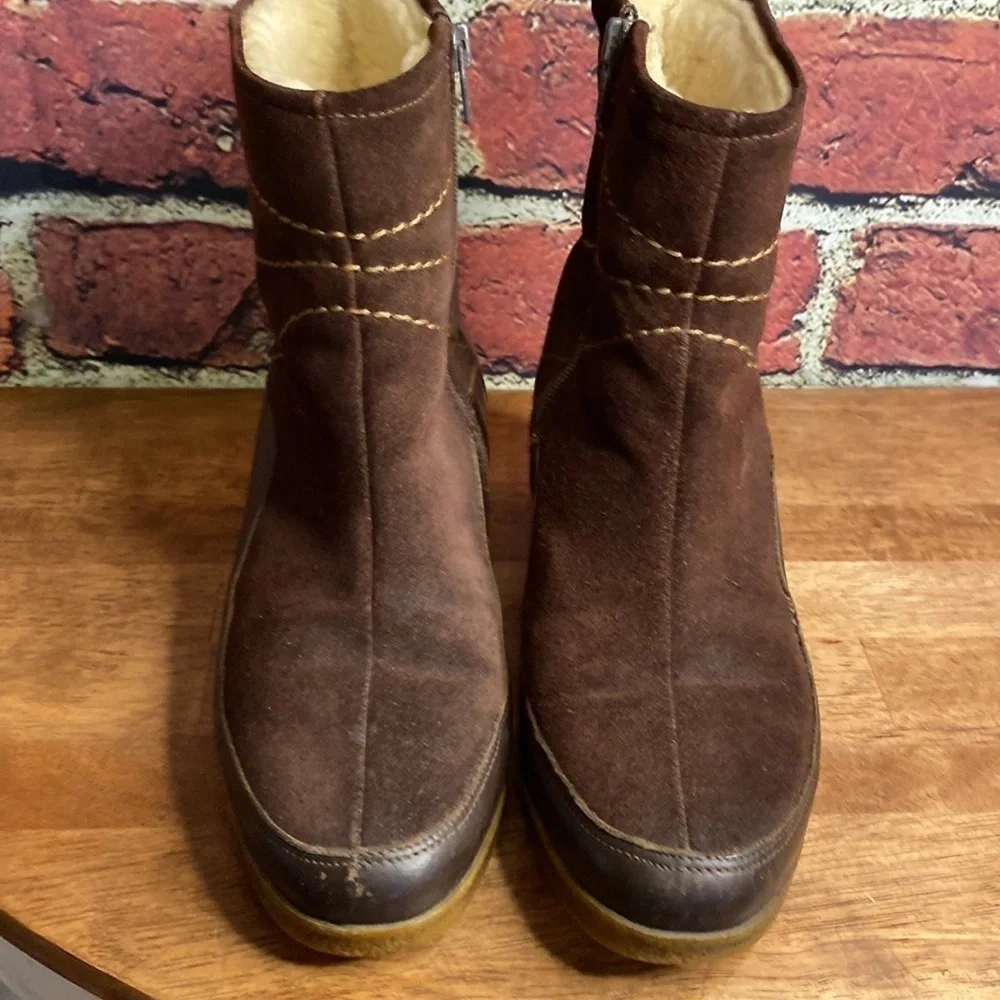Pajar Brown Genuine Shearling Lining Short Slip On Zip Up Warm Boots Size 7 - Picture 6 of 17